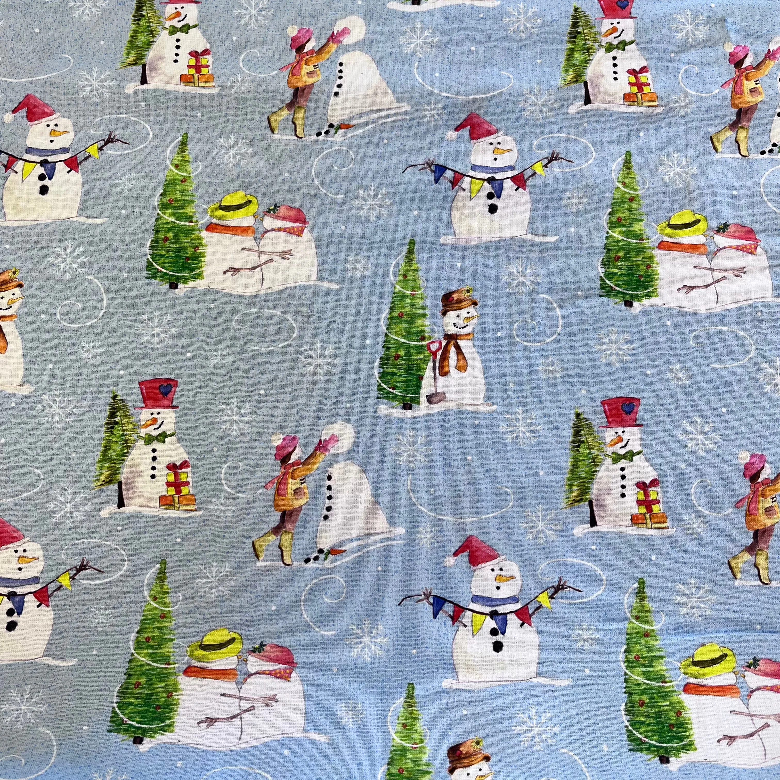 100% Cotton - Christmas - Snowman Scenery - £6.50 Per Metre - Sold by Half Metre