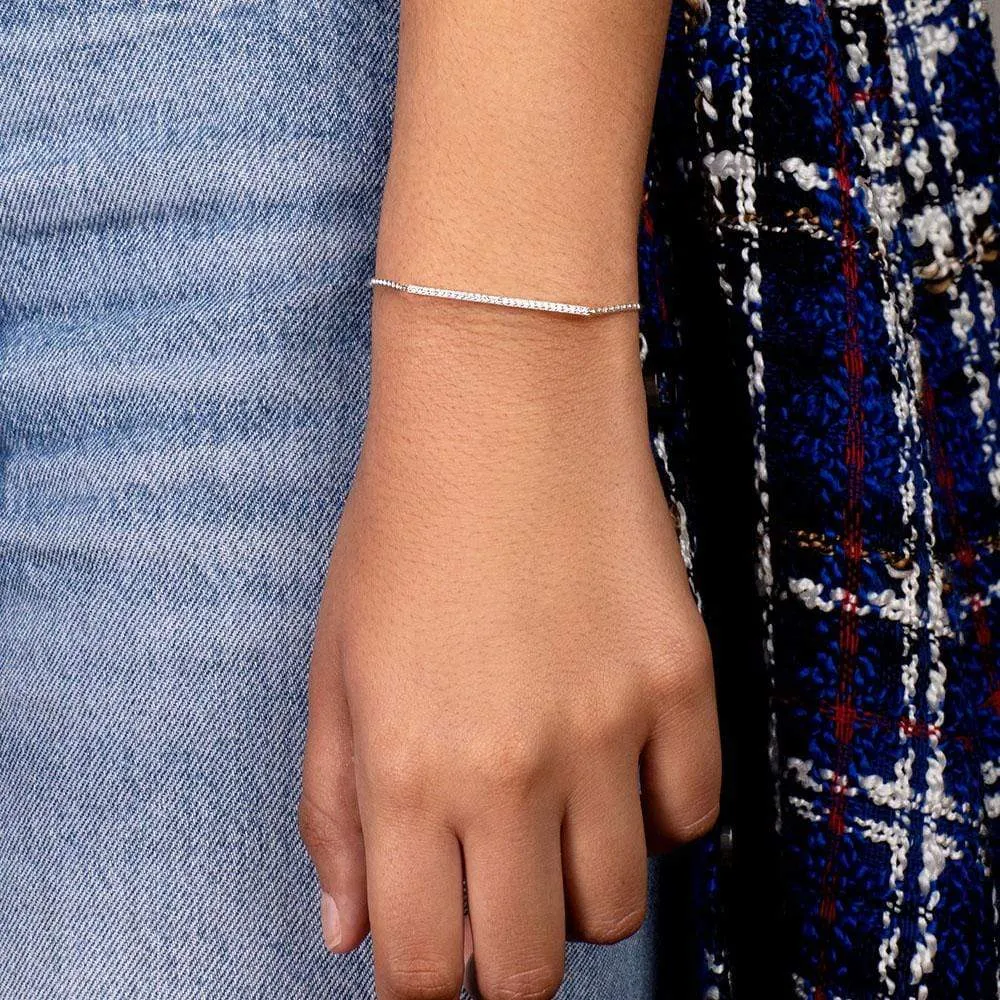 Adjustable Bracelet with Paved Line - White Silver