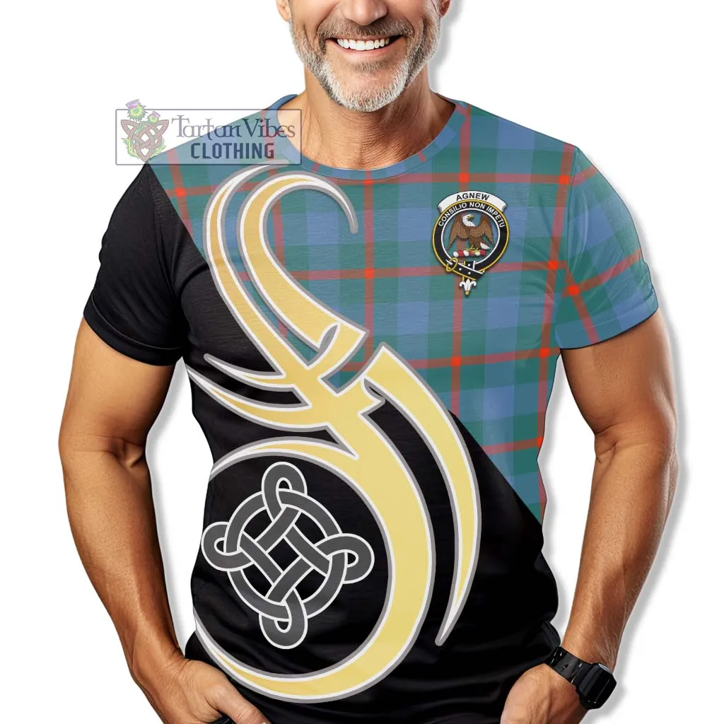 Agnew Ancient Tartan T-Shirt with Family Crest and Celtic Symbol Style