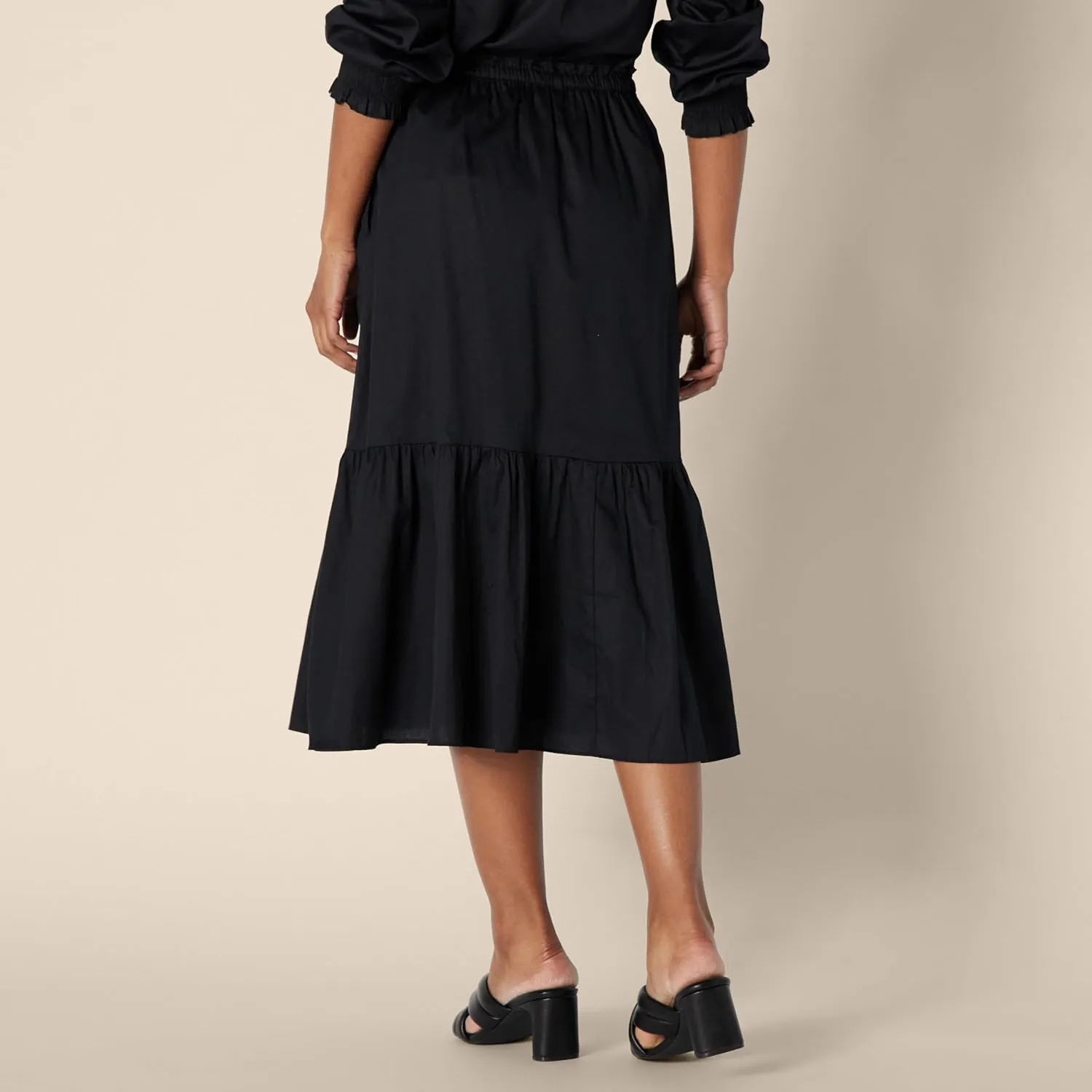 Amazon Essentials Women's Mid-Rise A-line Cotton Sateen Tiered Midi Skirt (Top Sold Separately)