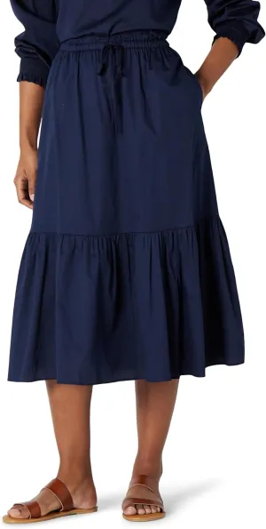 Amazon Essentials Women's Mid-Rise A-line Cotton Sateen Tiered Midi Skirt (Top Sold Separately)