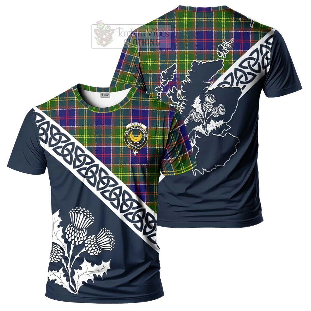 Arnott Tartan T-Shirt Featuring Thistle and Scotland Map