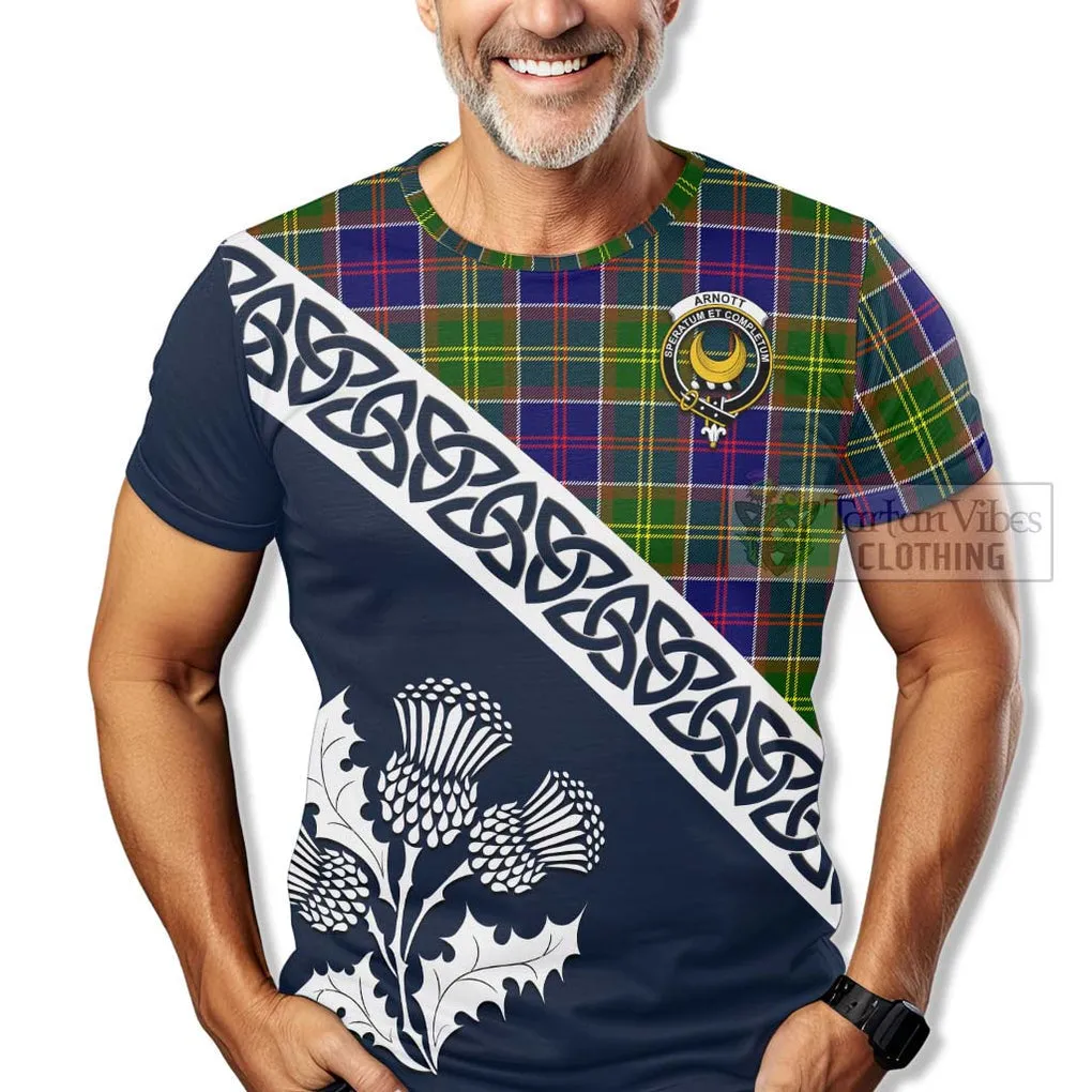 Arnott Tartan T-Shirt Featuring Thistle and Scotland Map