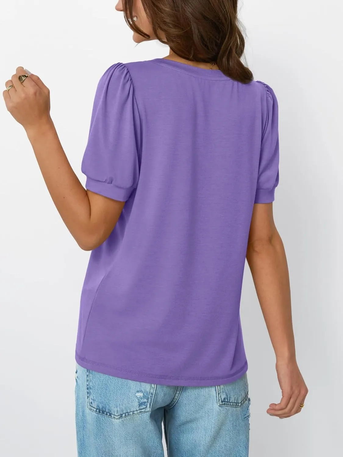AUTOMET Womens Tops Short Sleeve T-Shirts Blouses Dressy Casual Business Puff Pleated Summer Fashion 2025 Basic Comfy Clothes