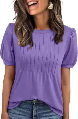 AUTOMET Womens Tops Short Sleeve T-Shirts Blouses Dressy Casual Business Puff Pleated Summer Fashion 2025 Basic Comfy Clothes