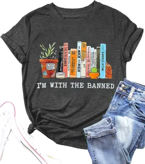 Banned Books Shirts for Women Reading Tshirts Gifts for Teacher Bookworm Readers Librarian Bibliophile Tee Tops S-XXL