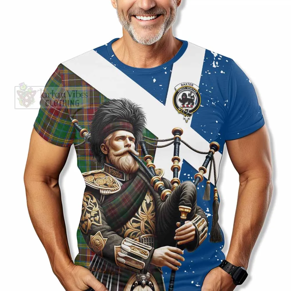 Baxter Tartan T-Shirt with Family Crest Scottish Bagpiper Vibes