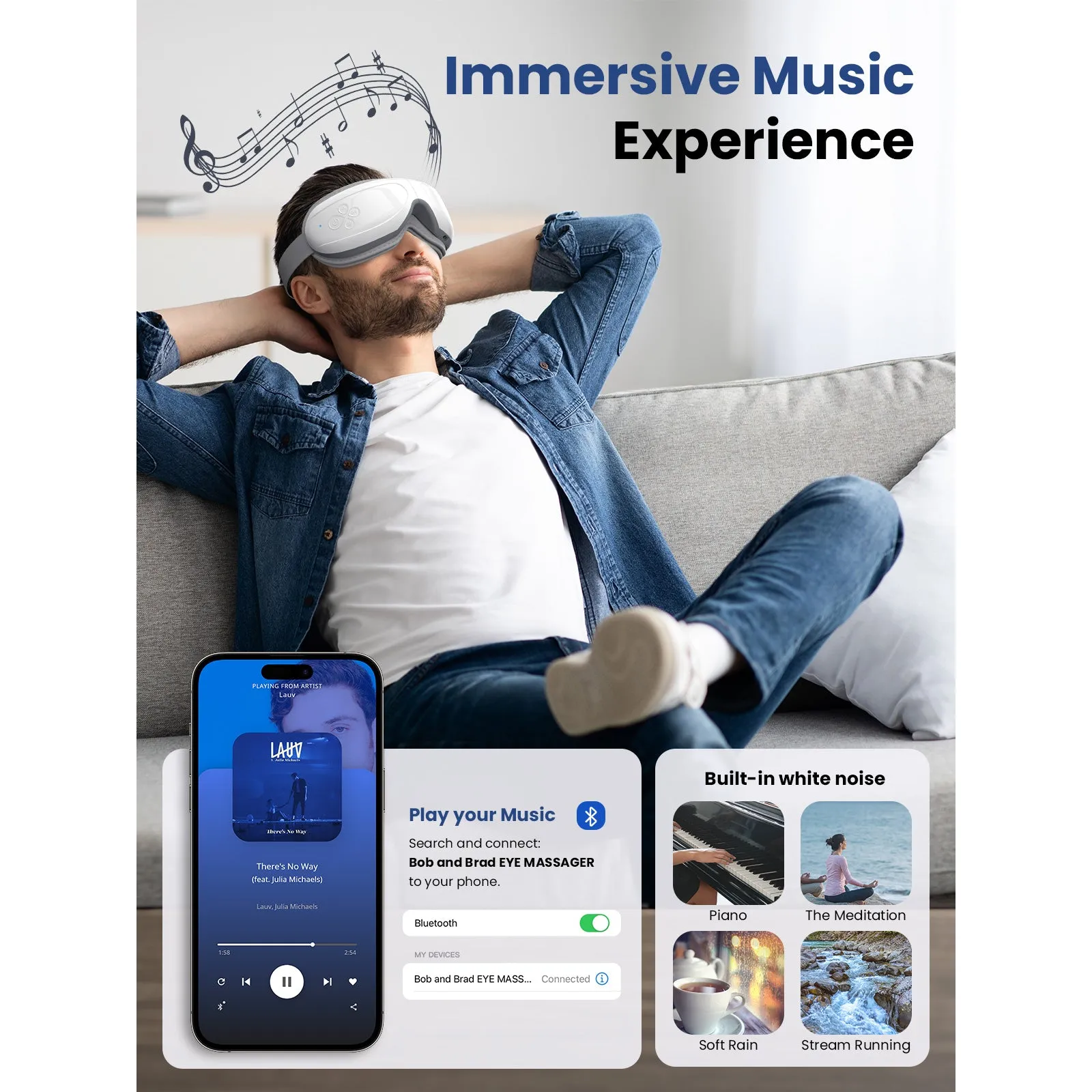 BOB AND BRAD Eye Massager EyeOasis 2 Heated Eye Massager for Migraines with Compression and Music Rechargeable Smart Eye Mask Massager Reduce Eye Strain Dry Eye Improve Sleep