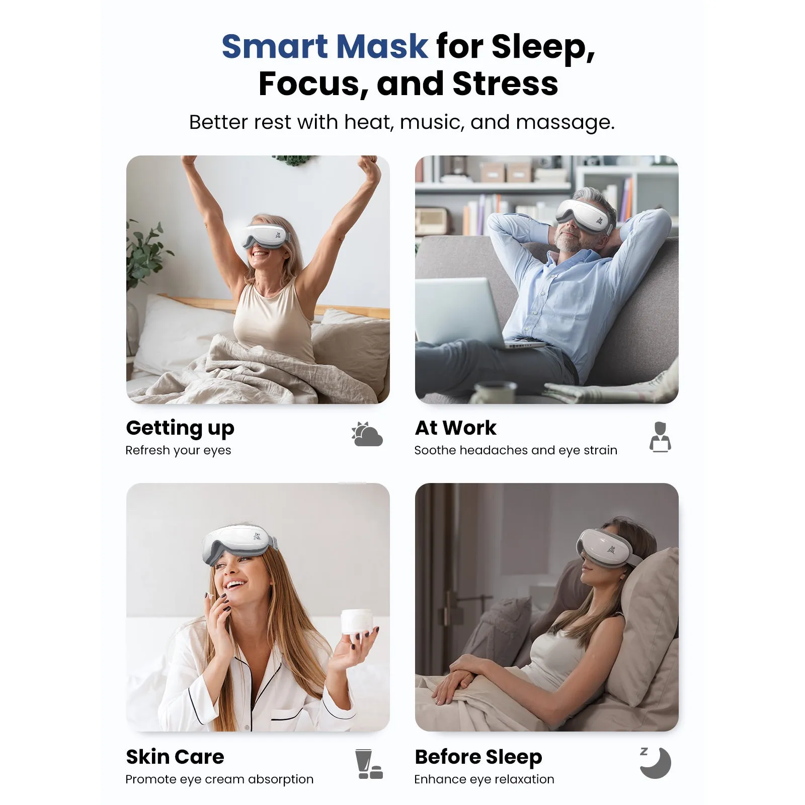 BOB AND BRAD Eye Massager EyeOasis 2 Heated Eye Massager for Migraines with Compression and Music Rechargeable Smart Eye Mask Massager Reduce Eye Strain Dry Eye Improve Sleep