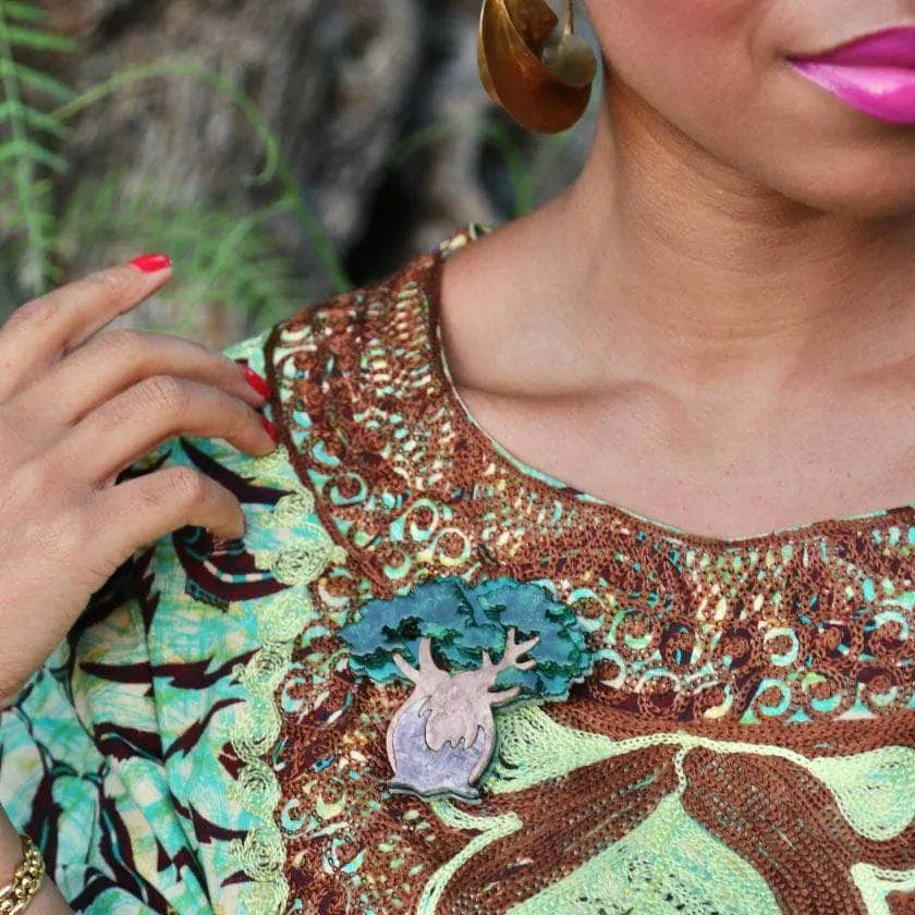 Bulbous Baobab Tree Brooch