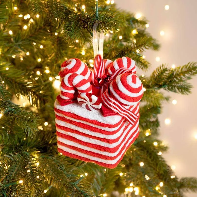 Chenille Gift Box Christmas Decoration - 12cm