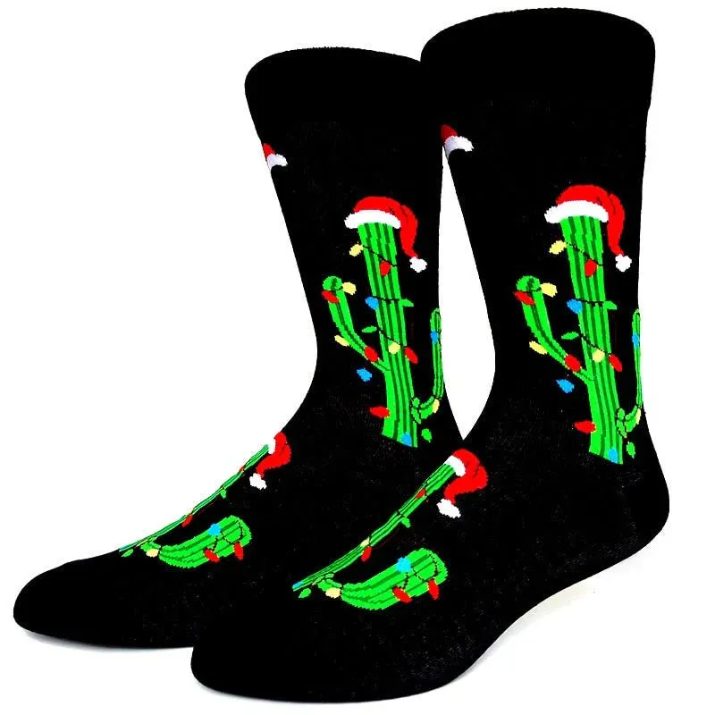 Christmas Cactus with Santa Hat Socks