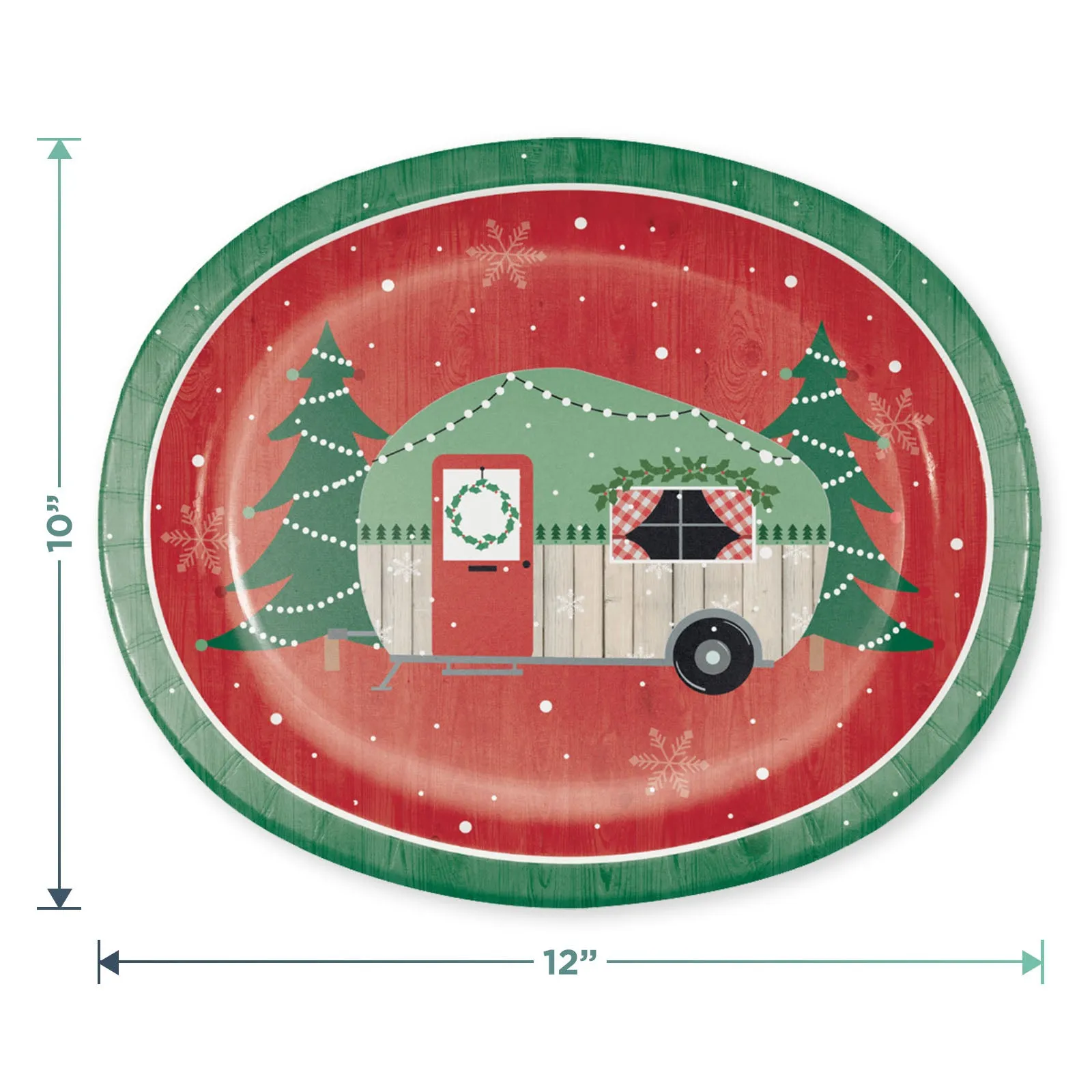 Christmas Camper Holiday Van Large Oval Paper Dinner Plates, Guest Napkins, and Forks (Serves 16)
