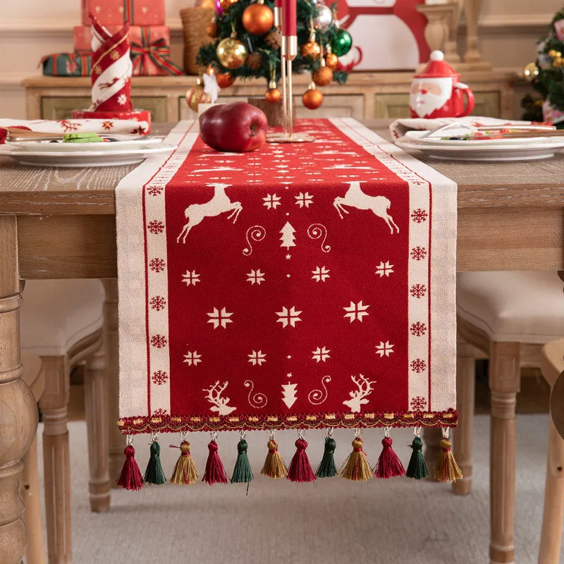 Christmas Festival Snowman Table Runner with Tassels