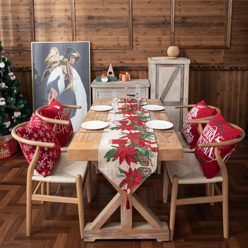 Christmas Flower Woven Jacquard Table Runner