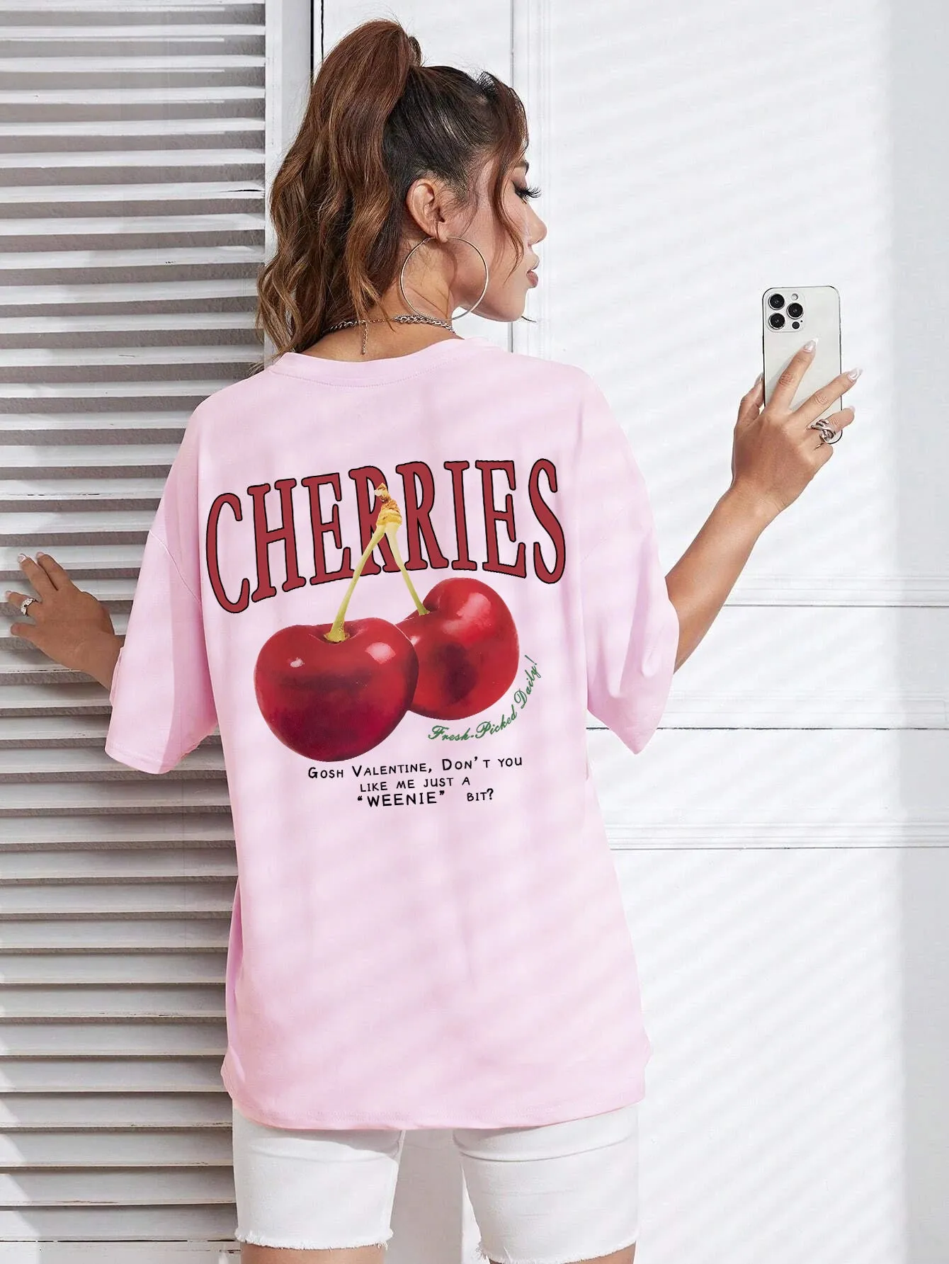 Cotton Women T-shirt Red Cherries Printed Tees Summer