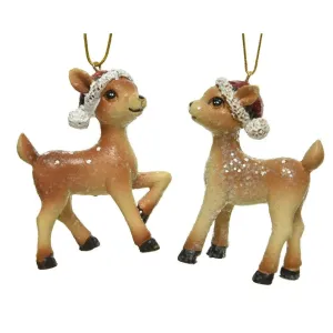 Decoris 8.5cm Resin Deer Glitter Santa Hat (Choice of 2)