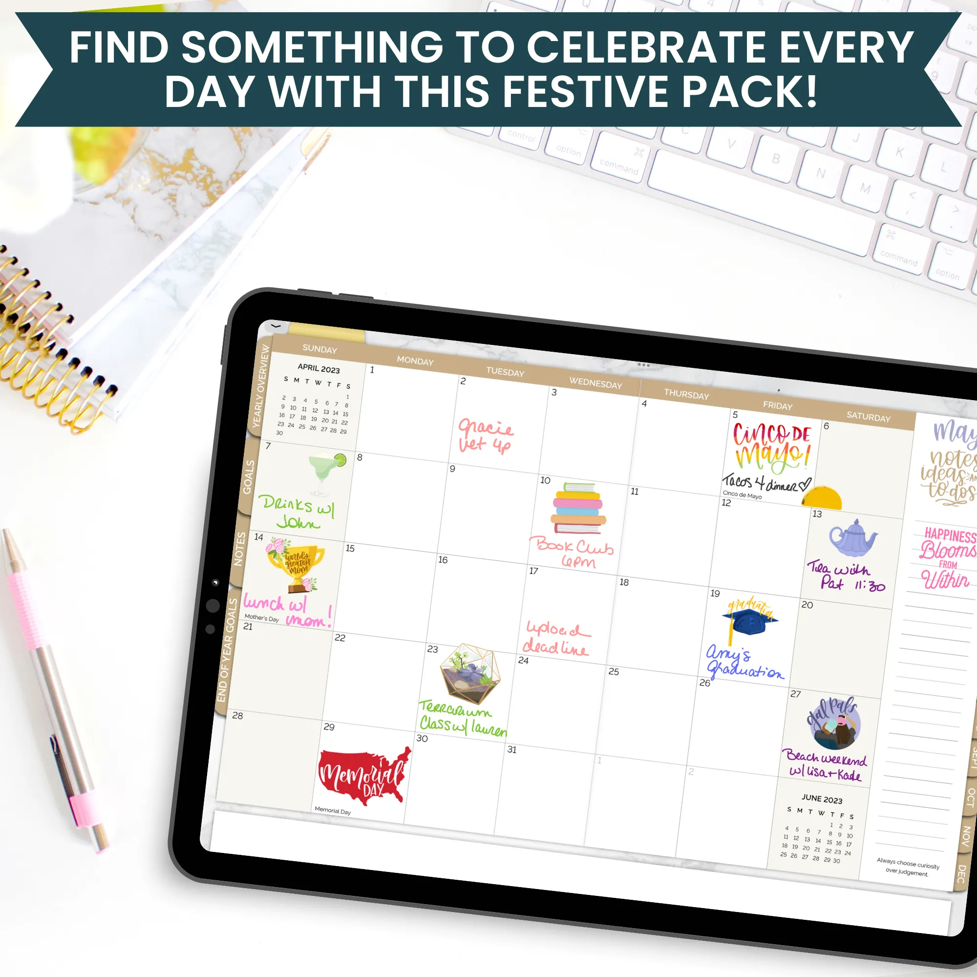 Digital Sticker Pack, Monthly Celebration Stickers