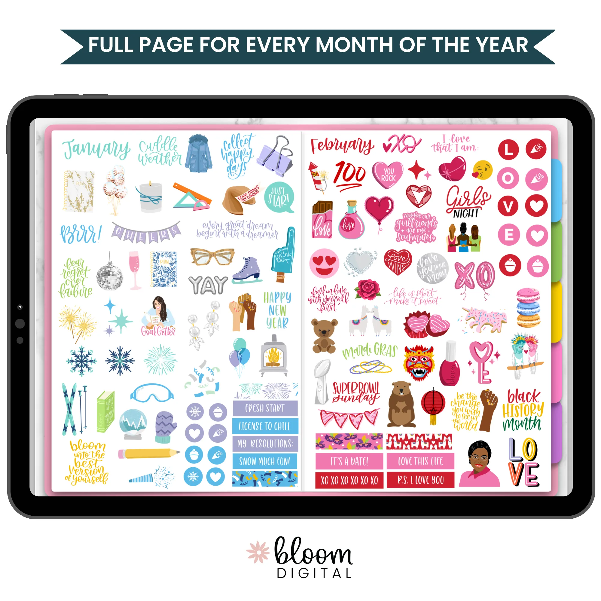 Digital Sticker Pack, Monthly Celebration Stickers