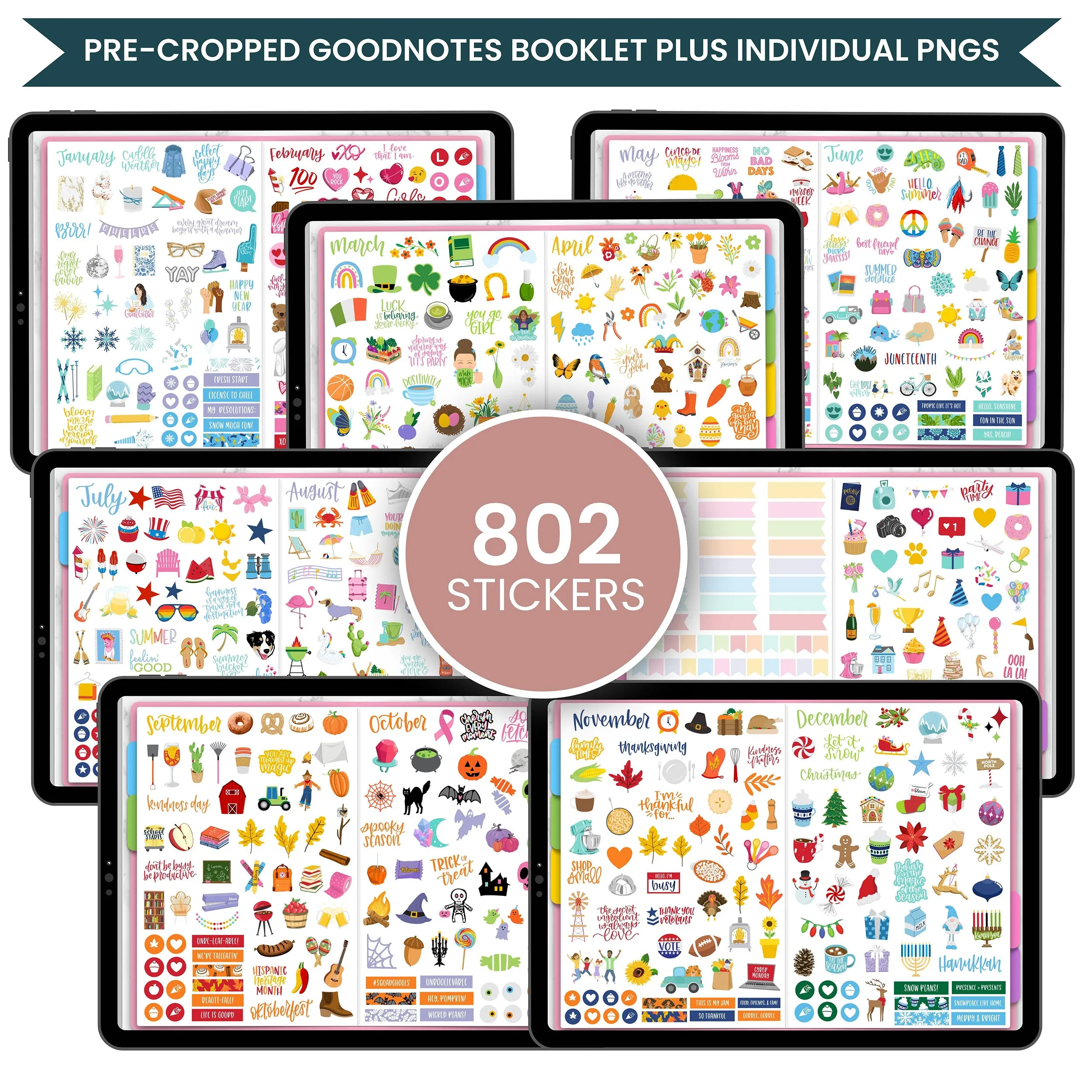 Digital Sticker Pack, Monthly Celebration Stickers