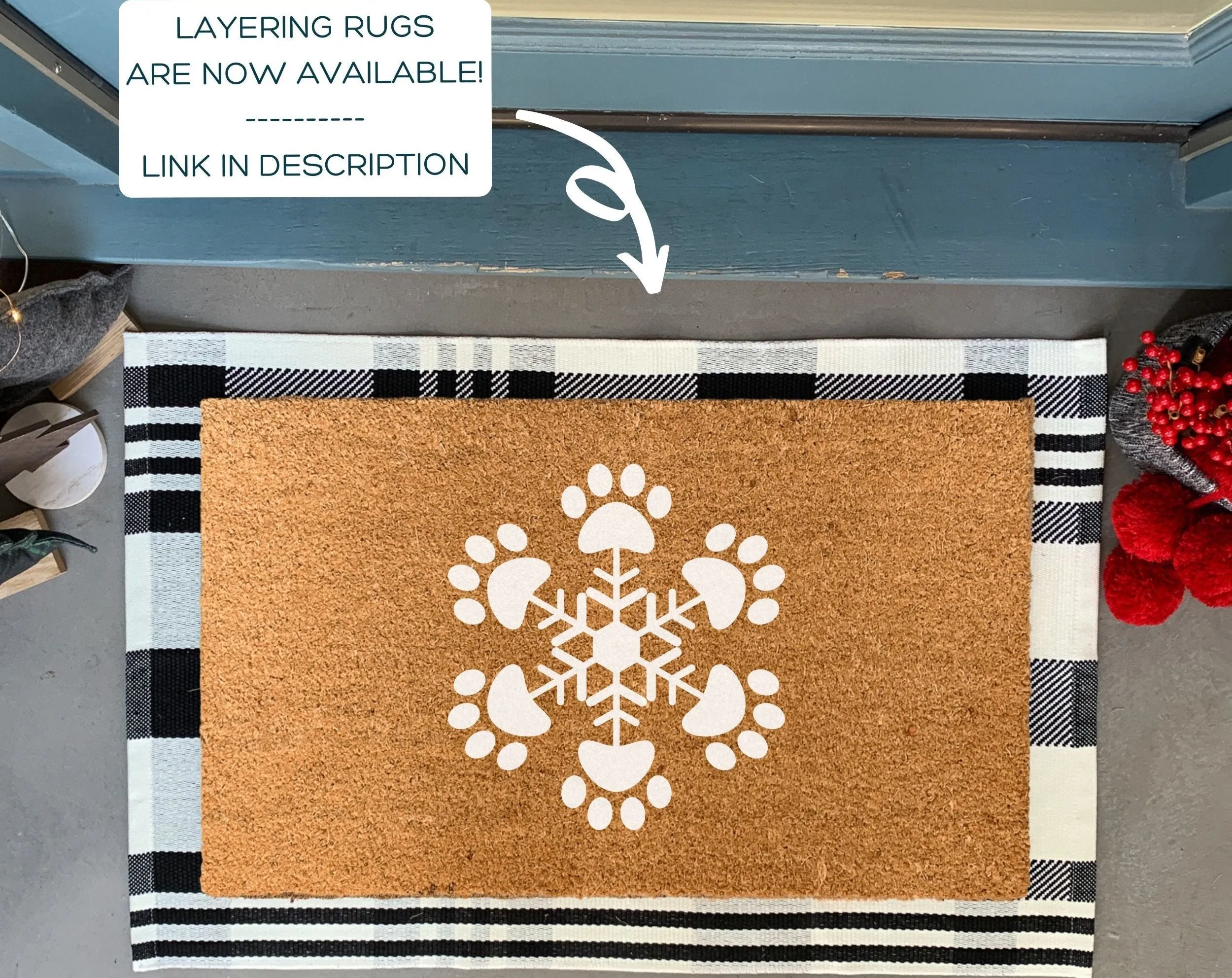 Dog Paw Snowflake Winter Doormat
