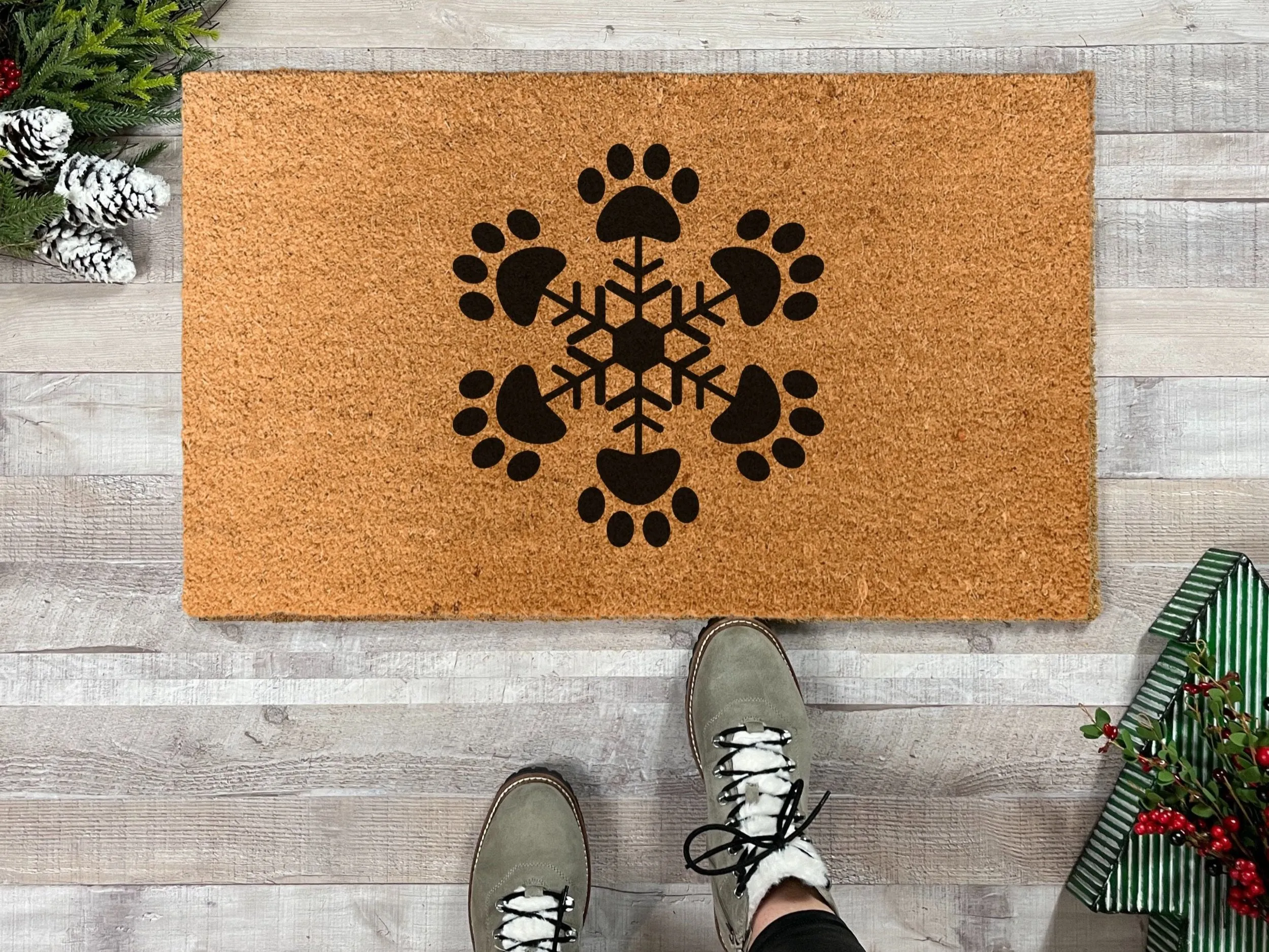 Dog Paw Snowflake Winter Doormat