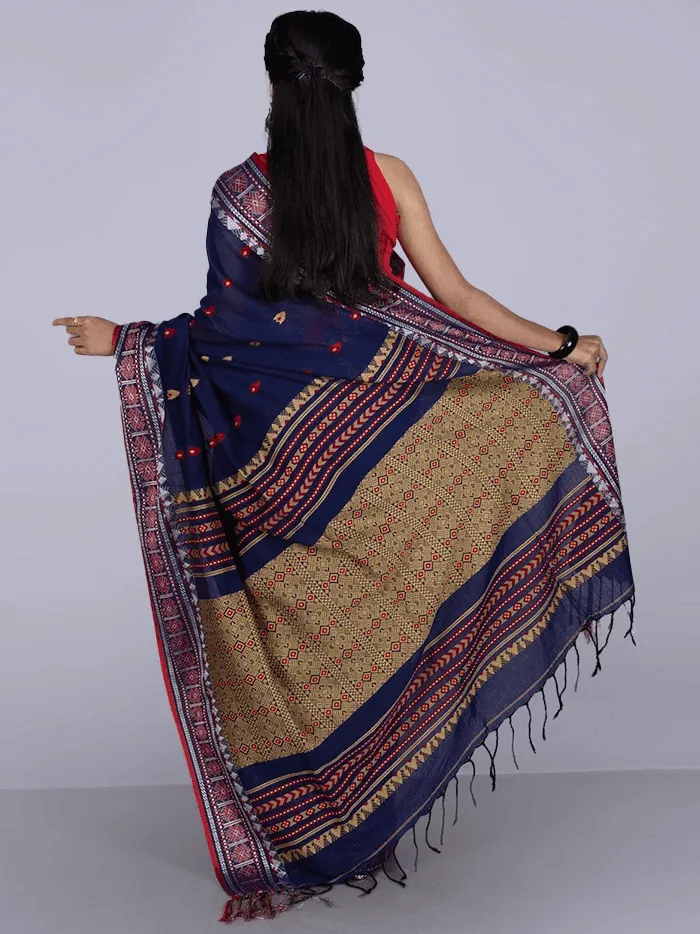 Elegant Blue Par Anchal Buti Handloom Saree