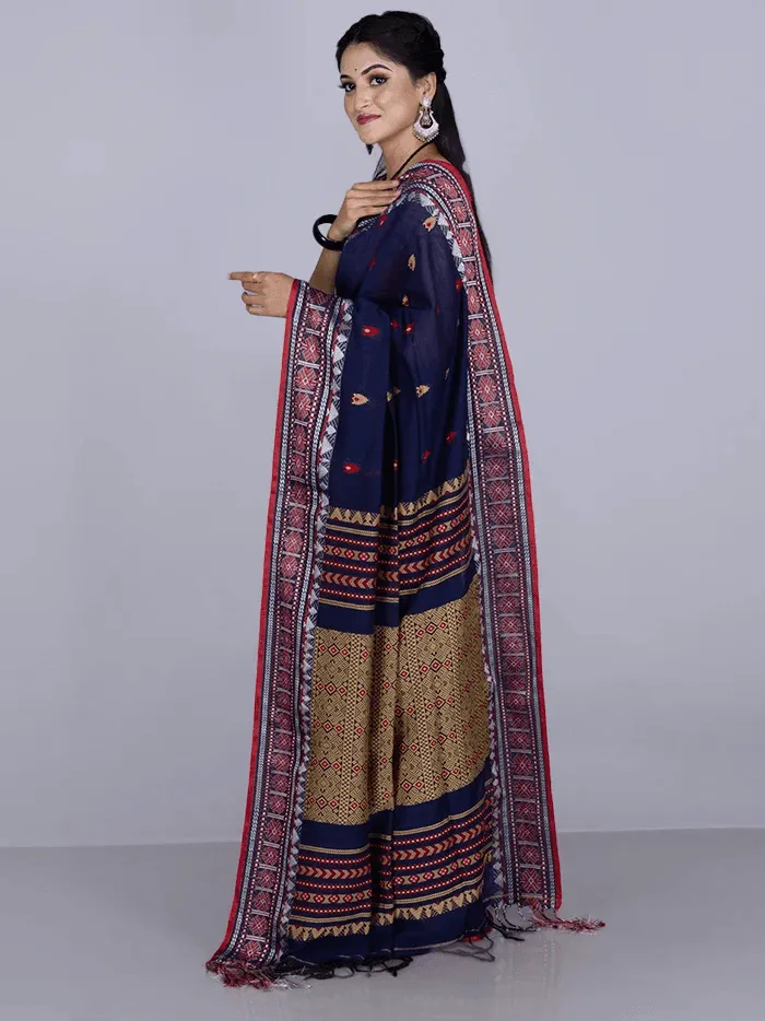 Elegant Blue Par Anchal Buti Handloom Saree