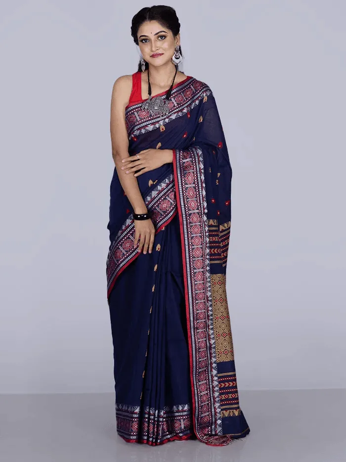 Elegant Blue Par Anchal Buti Handloom Saree