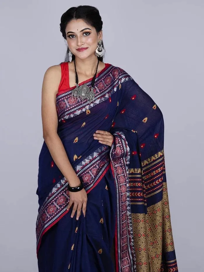 Elegant Blue Par Anchal Buti Handloom Saree
