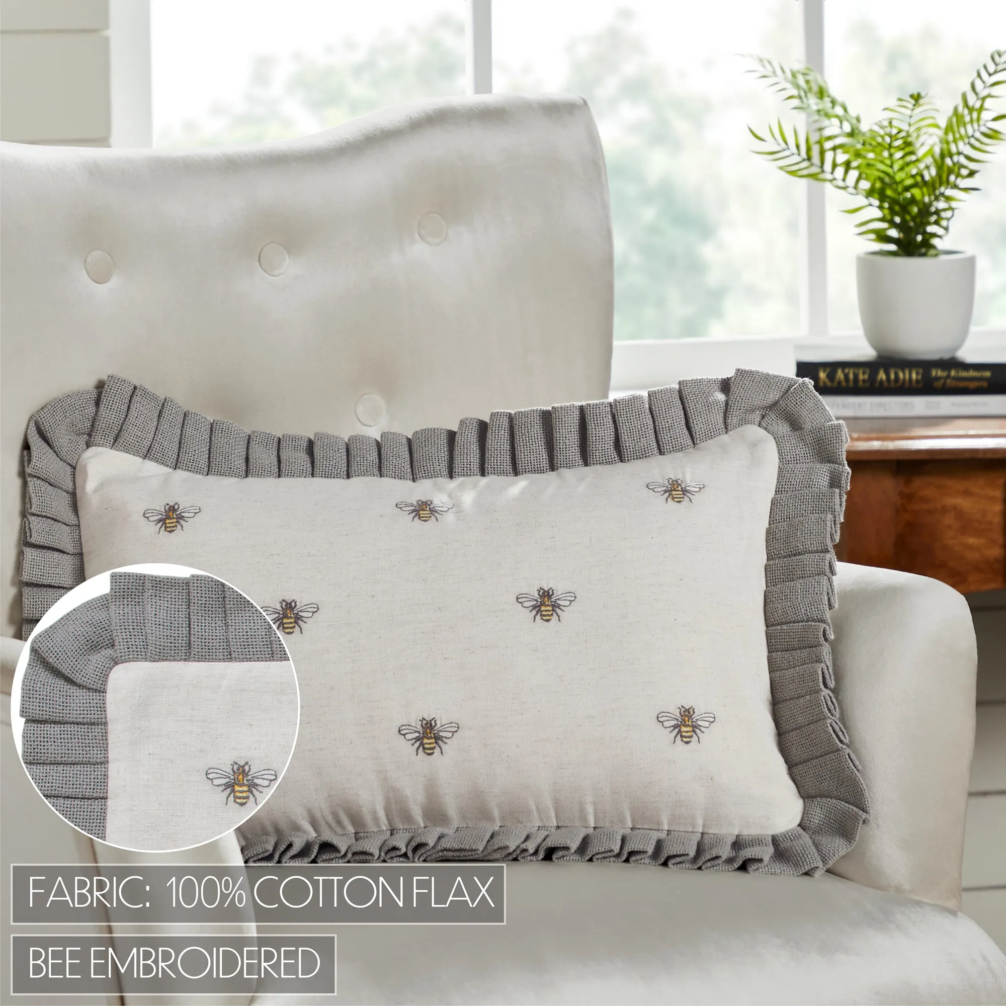 Embroidered Bee Pillow 14x22