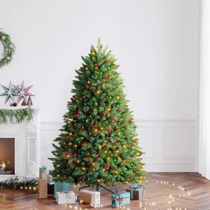 essential 6ft Pre-Lit Spruce Christmas Tree with 500 Color Lights, Artificial Multi-Color Xmas Tree 6' 6'