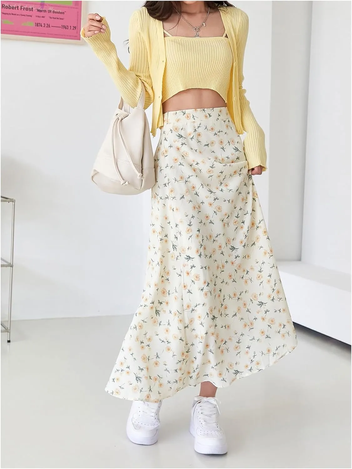 Floerns Women's Floral Print High Waisted Skirt Holiday Casual A Line Long Skirts