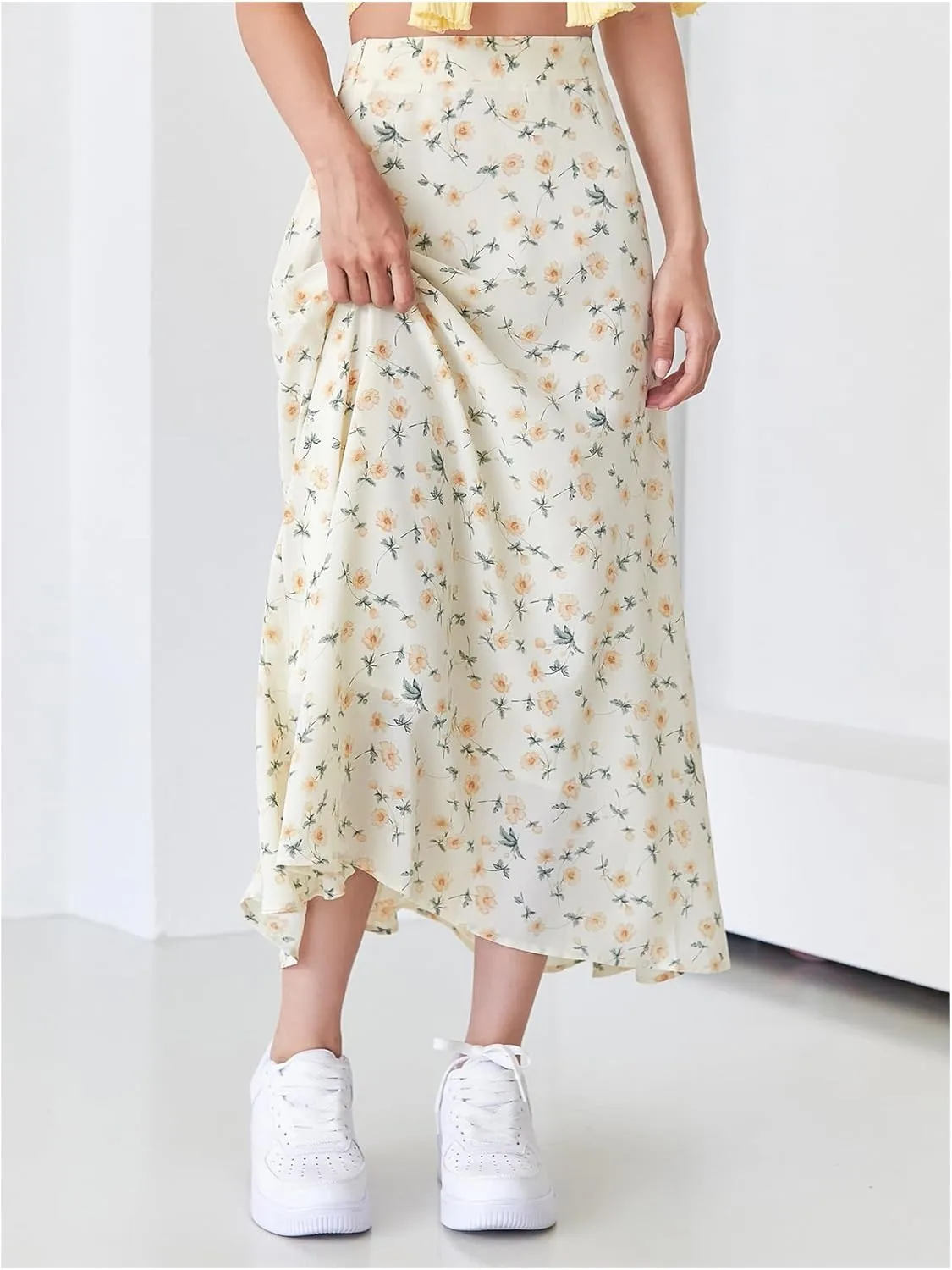 Floerns Women's Floral Print High Waisted Skirt Holiday Casual A Line Long Skirts