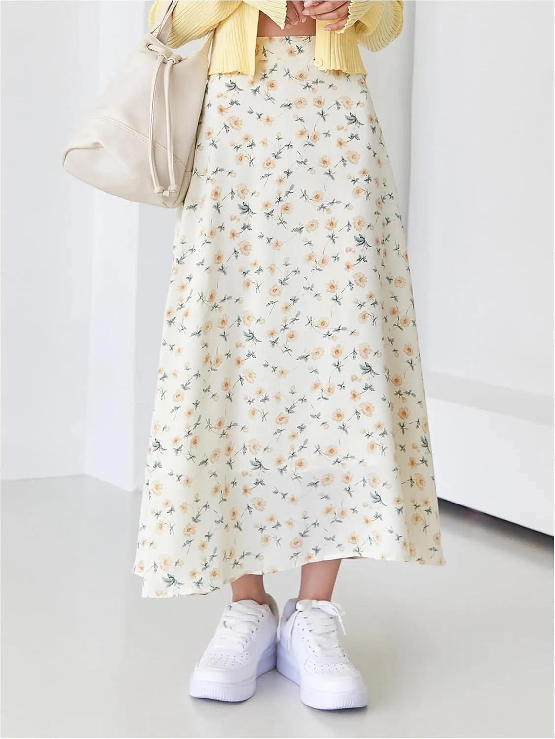 Floerns Women's Floral Print High Waisted Skirt Holiday Casual A Line Long Skirts