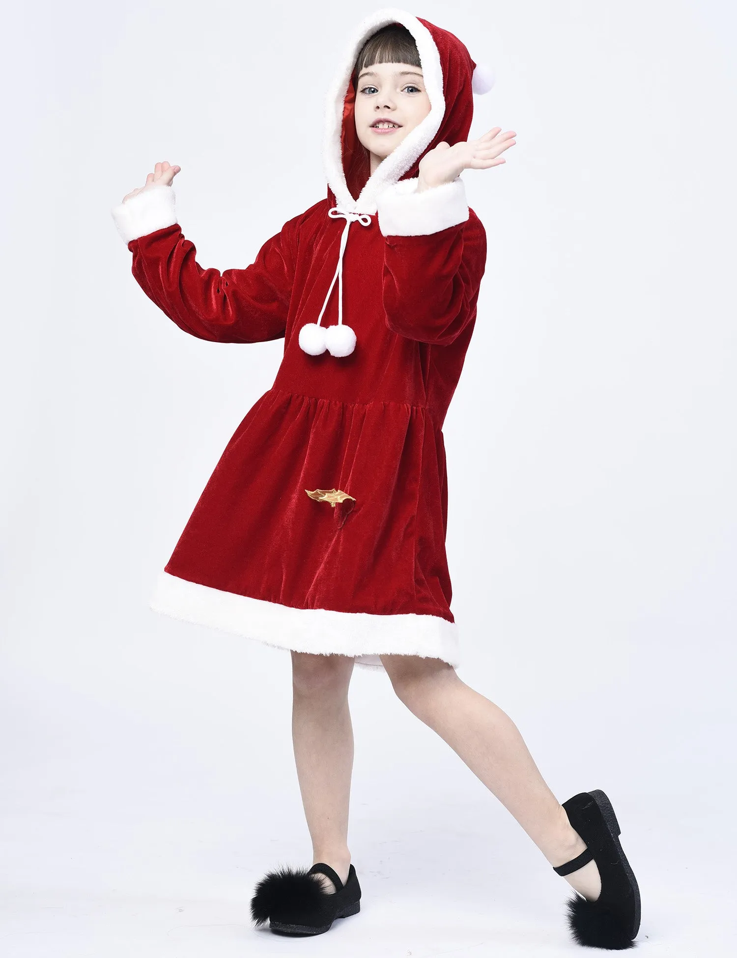 Girls' Xmas Clause Santa Costume Suit, Christmas Dress for Pageant Party