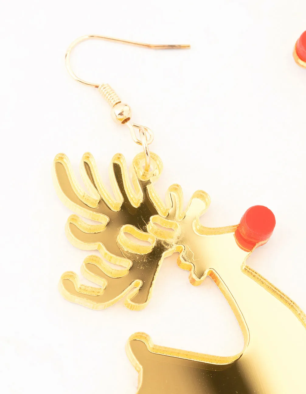 Gold Acrylic Reindeer Drop Earrings