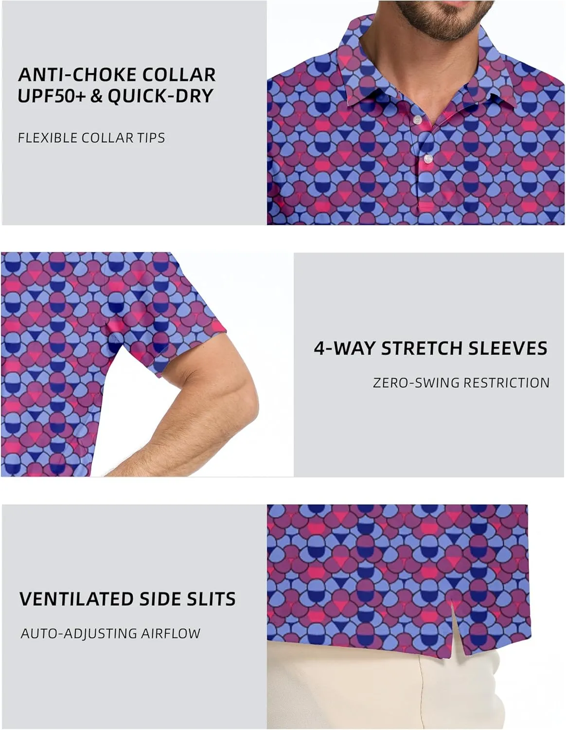 Golf Shirts for Men Dry Fit Moisture Wicking Short Sleeve Performance Print Polo Shirts