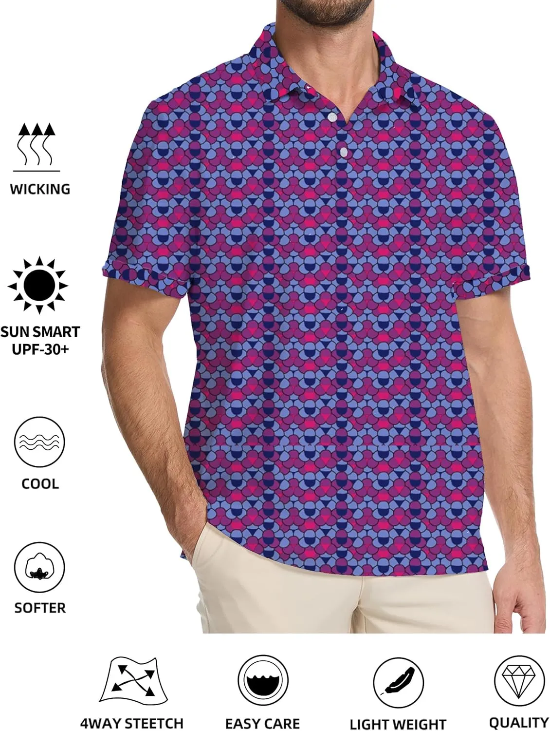 Golf Shirts for Men Dry Fit Moisture Wicking Short Sleeve Performance Print Polo Shirts