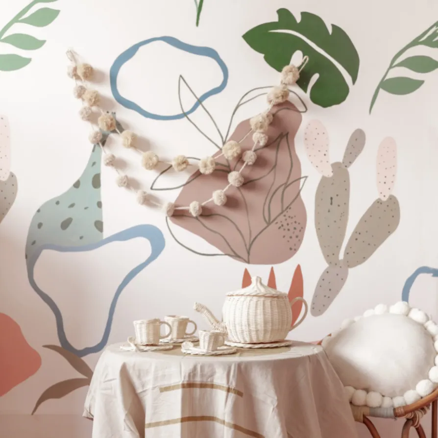 Handmade Organic Cotton Pom-pom with Two Strands of Garland · Boho-style