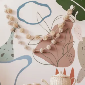 Handmade Organic Cotton Pom-pom with Two Strands of Garland · Boho-style