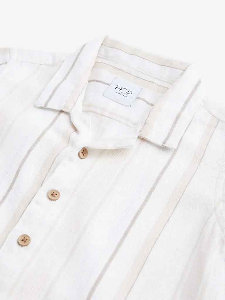 HOP Kids Beige Stripe Printed Shirt