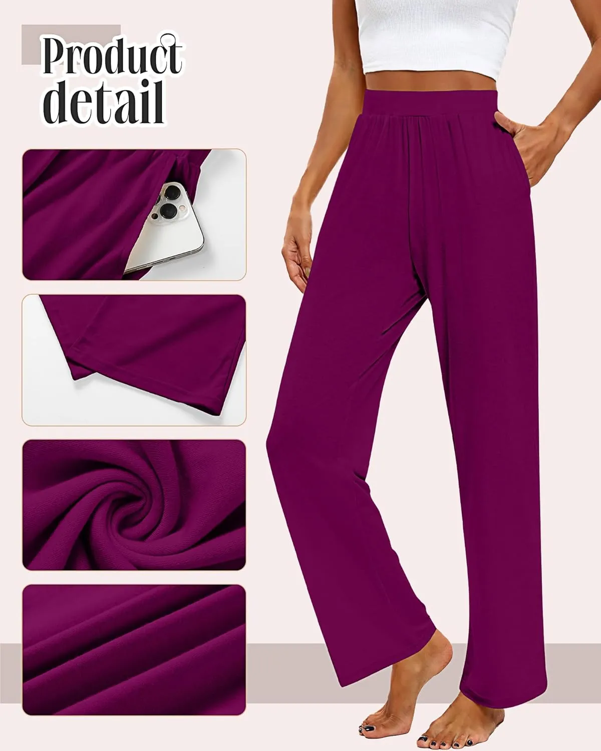 Huukeay 3 Pack Women's Lounge Pants, Cozy Wide Leg Lounge Pants with Pockets Loose Flowy Yoga Sweatpants Workout Comfy Jogger