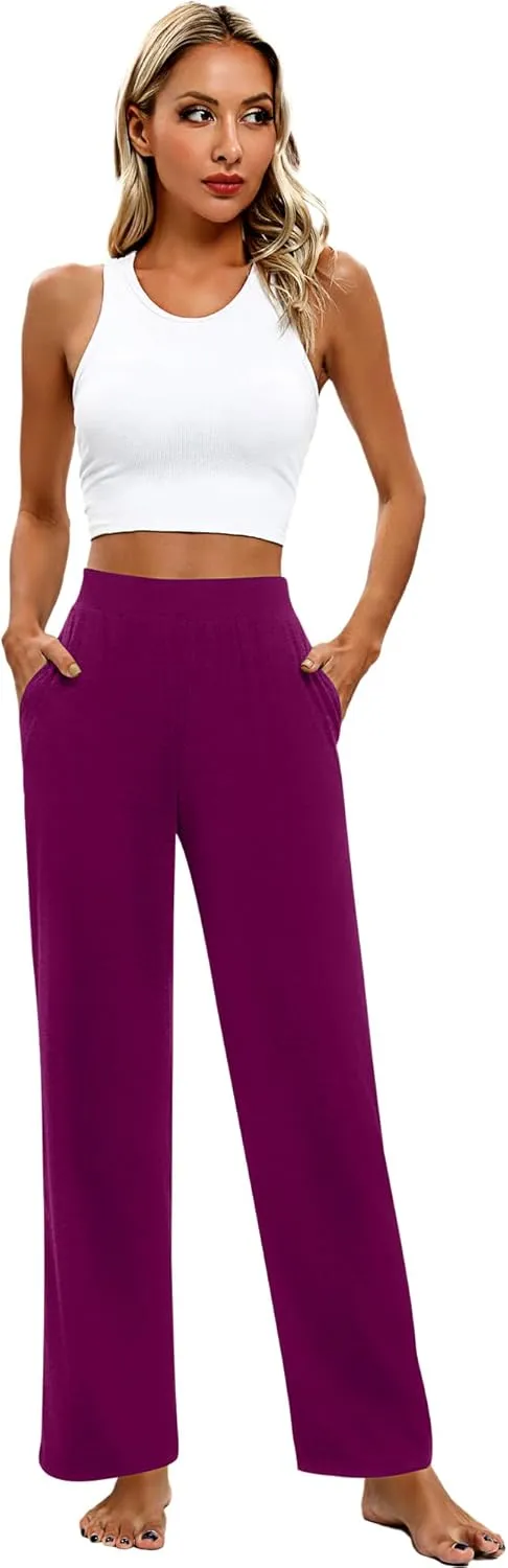 Huukeay 3 Pack Women's Lounge Pants, Cozy Wide Leg Lounge Pants with Pockets Loose Flowy Yoga Sweatpants Workout Comfy Jogger