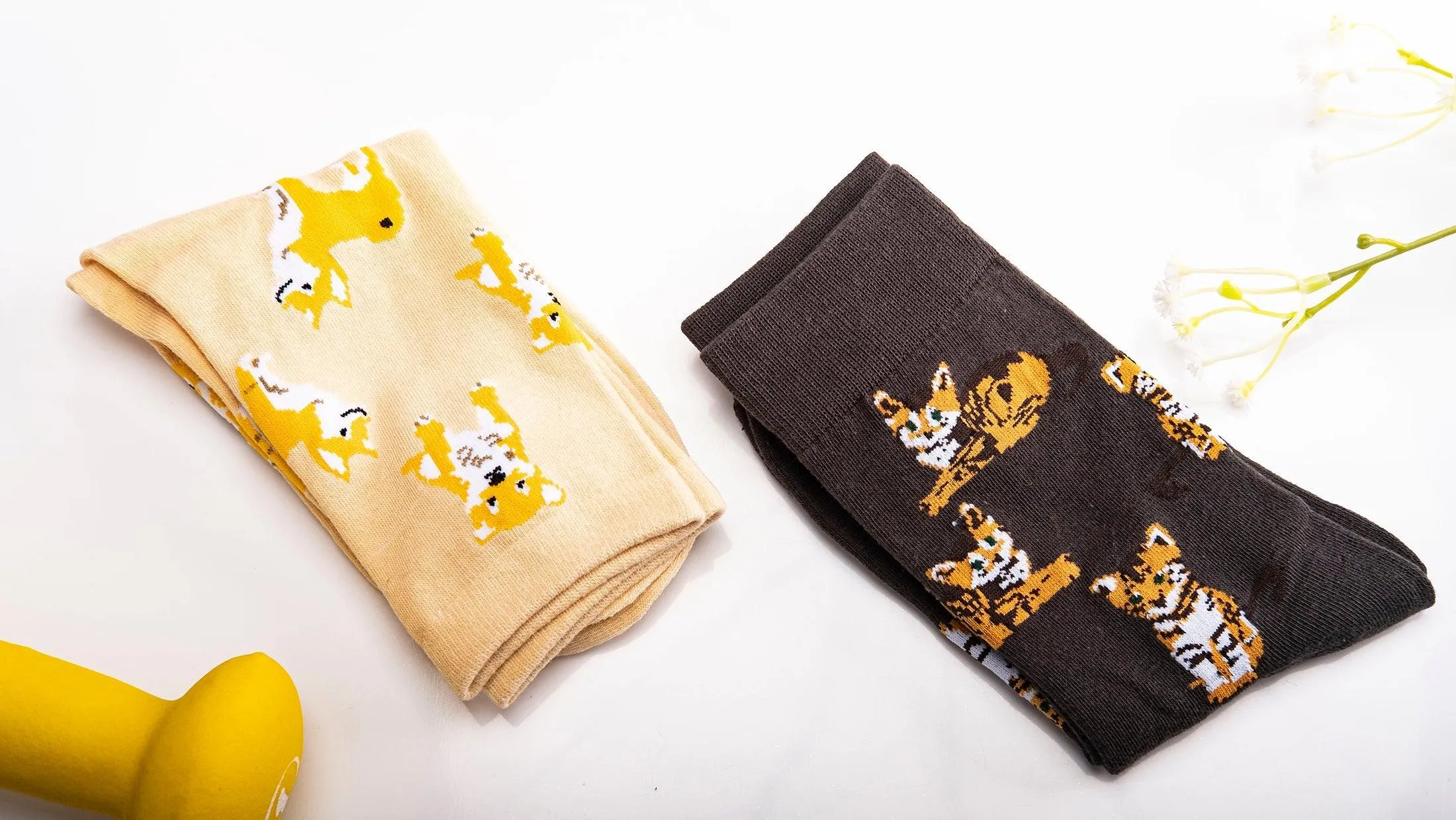 Japan style flower dog orange cat cotton socks