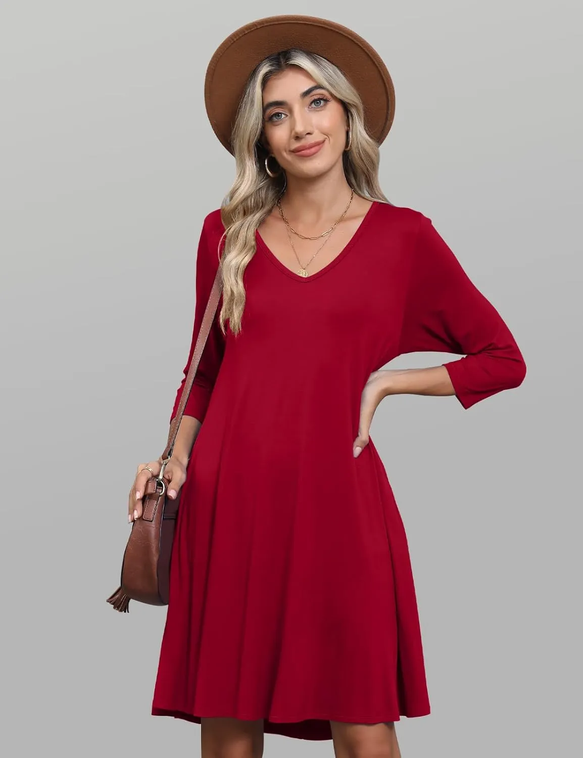 JollieLovin Women 3/4 Sleeve Plus Size Casual Fall Dresses 2024 V Neck T Shirt Long Tunic Dress