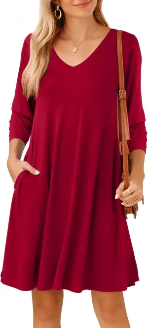 JollieLovin Women 3/4 Sleeve Plus Size Casual Fall Dresses 2024 V Neck T Shirt Long Tunic Dress