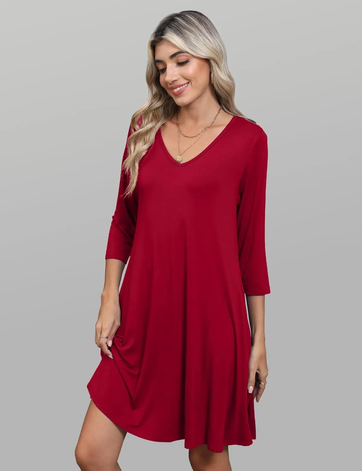 JollieLovin Women 3/4 Sleeve Plus Size Casual Fall Dresses 2024 V Neck T Shirt Long Tunic Dress