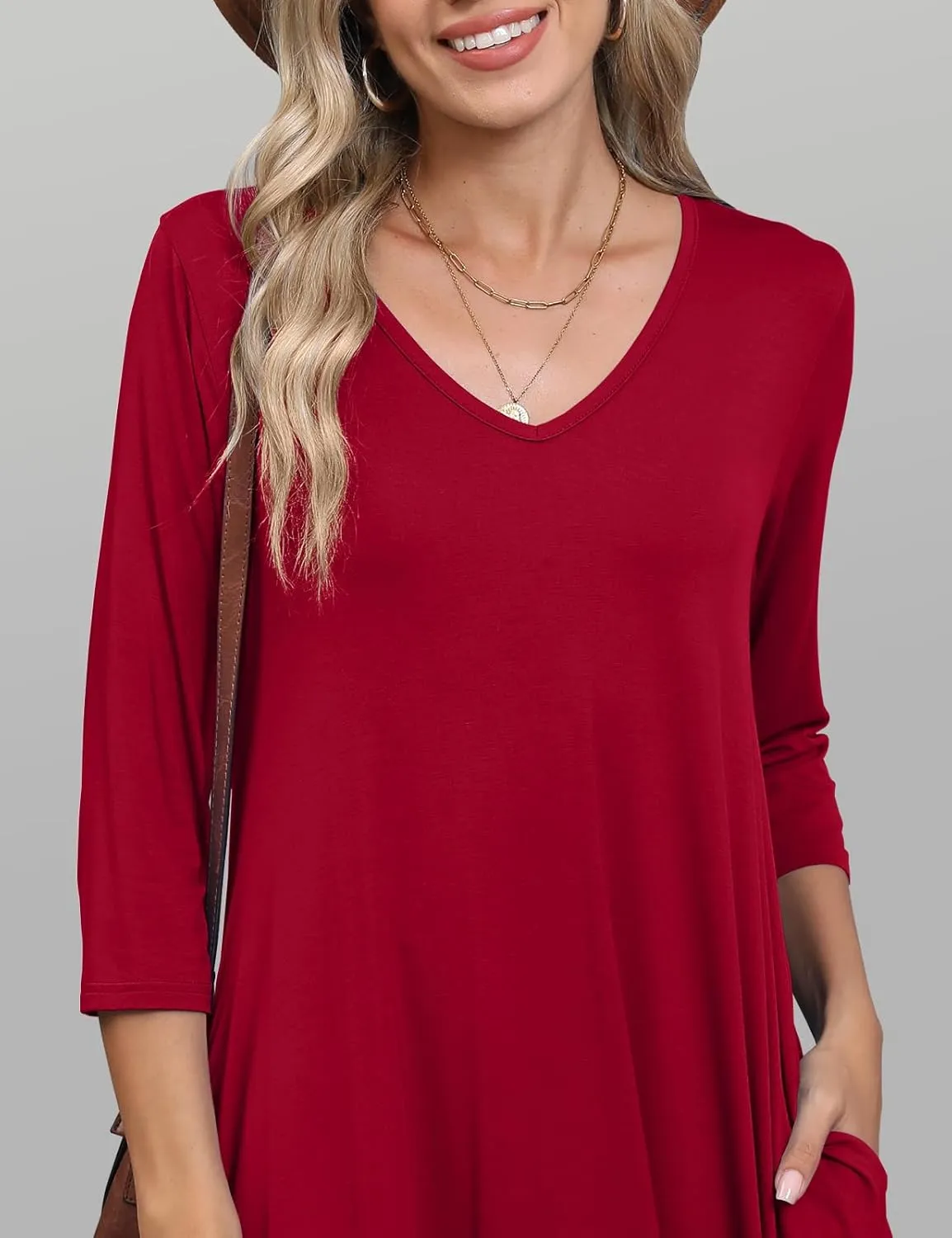 JollieLovin Women 3/4 Sleeve Plus Size Casual Fall Dresses 2024 V Neck T Shirt Long Tunic Dress