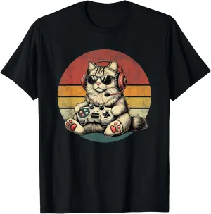 Kitten Cat Playing Video Games Vintage Funny Cat Gaming T-Shirt